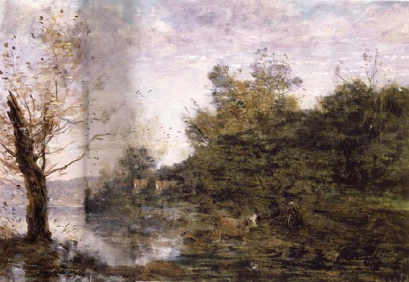 Jean Baptiste Camille  Corot a the vaquero on the Riverbank Germany oil painting art